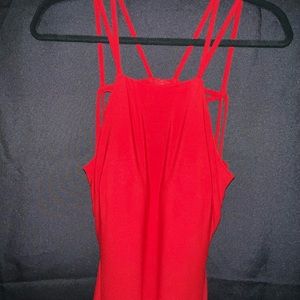 Red strappy full length dress